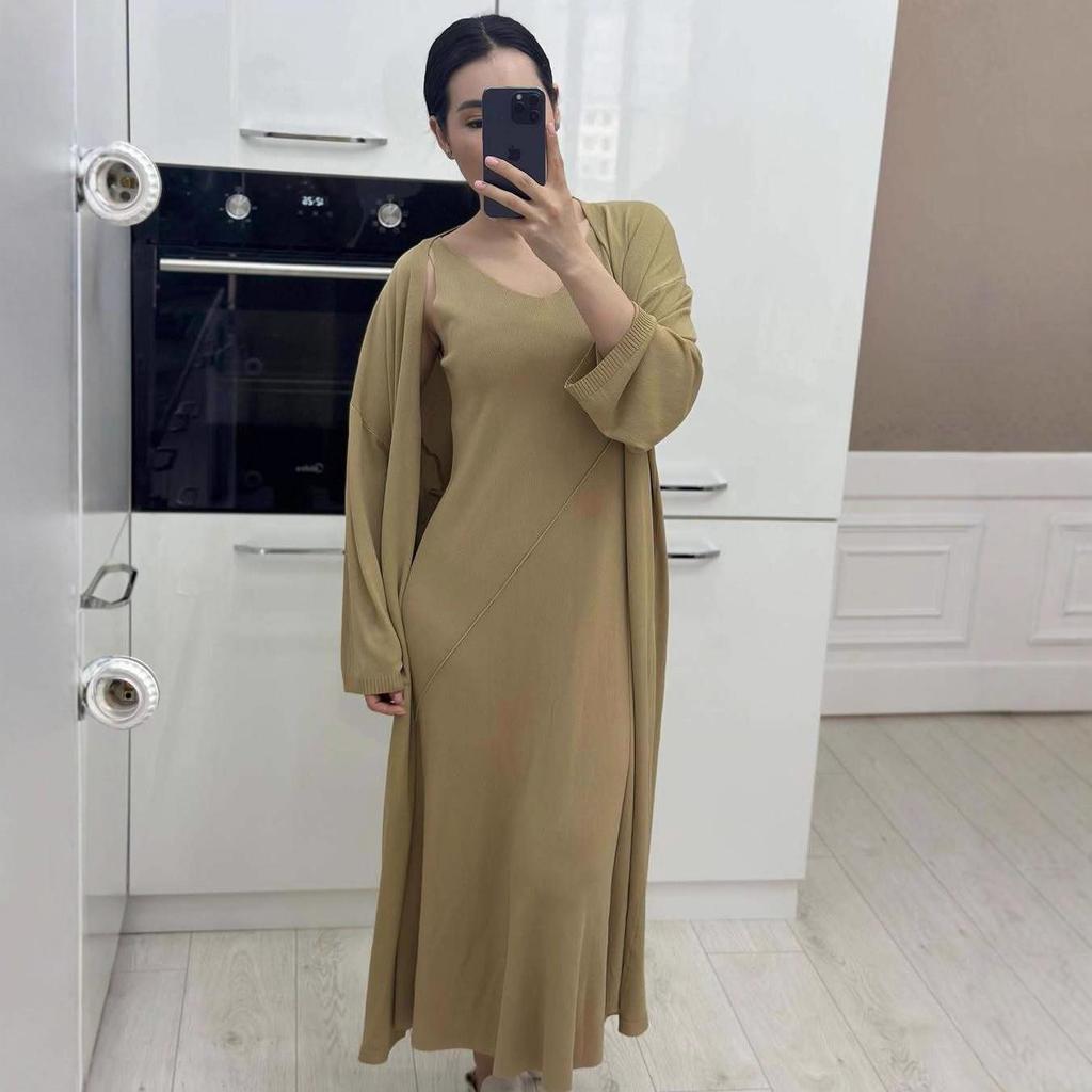 2025 Autumn European & American Comfortable Versatile Casual Vest Long Dress Set