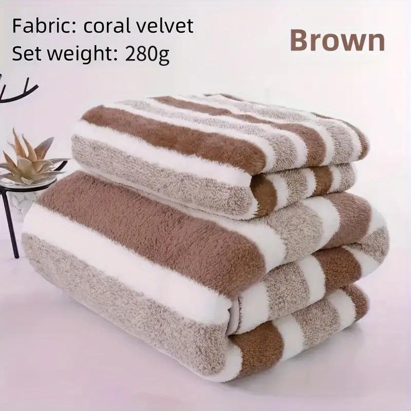 Premium Coral Fleece Bath Towel Set Wide Stripes Print High Absorbency Thick Soft Large Size for Home Bath Spa Gift Set Quick Dry Towel