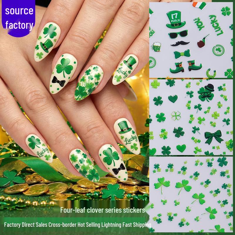 Zhengxiang St. Patrick's Day Clover Nail Art Stickers - DIY Adhesive INS Style