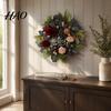 Harvest Seasonal Garland Fall Leopard Print Wreath for Front Door, Artificial Floral with Home Accents Blessed Sign, Faux Peony Flower Wall