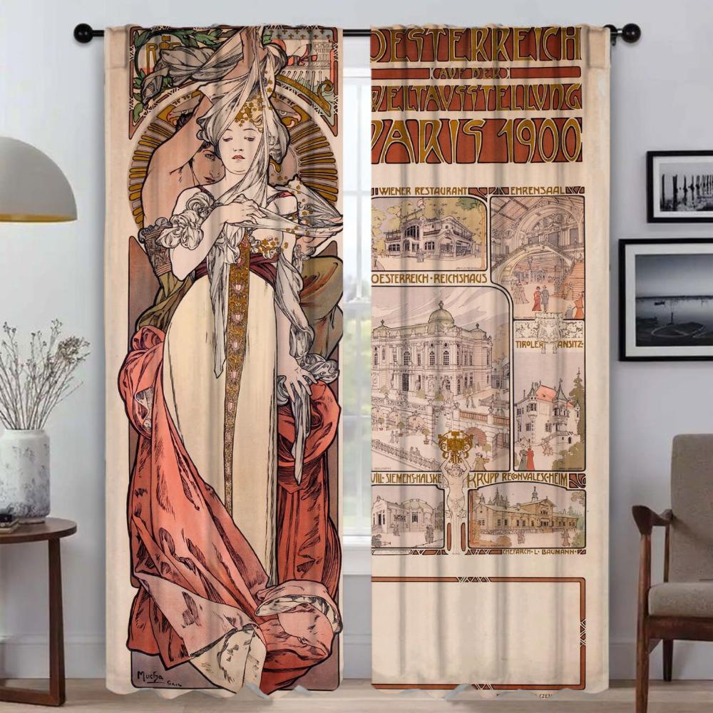 Alphonse Mucha Home Interior Curtains for Living Room Curtain Shades Blinds Partition Tulle for Bedroom Halloween Decoration
