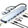 8-IN-2 USB C+USB3.0 Hub 8 Port USB Splitter Extended 3xUSB2.0+1xUSB3.0+1xType C Card Reader Adapter for PC Keyboards