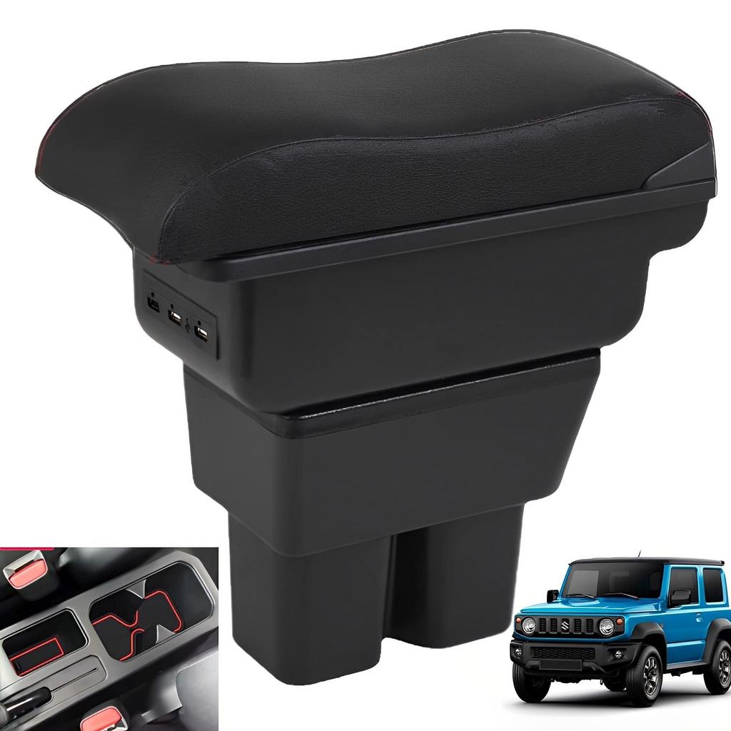 MIMIA Car Armrest Console Box with 7 USB for Suzuki Jimny Car Storage Box USB Ports, Black, JB64W/JB74W (H30.7-Present) - Armrest/Interior (7 Ports,