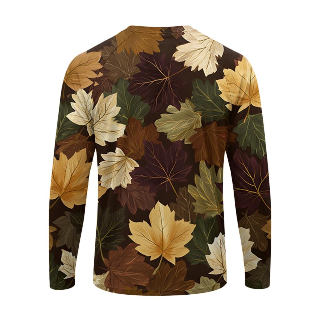 T-shirt da uomo a maniche lunghe con stampa di foglie d'acero, top casual leggero girocollo per autunno e inverno