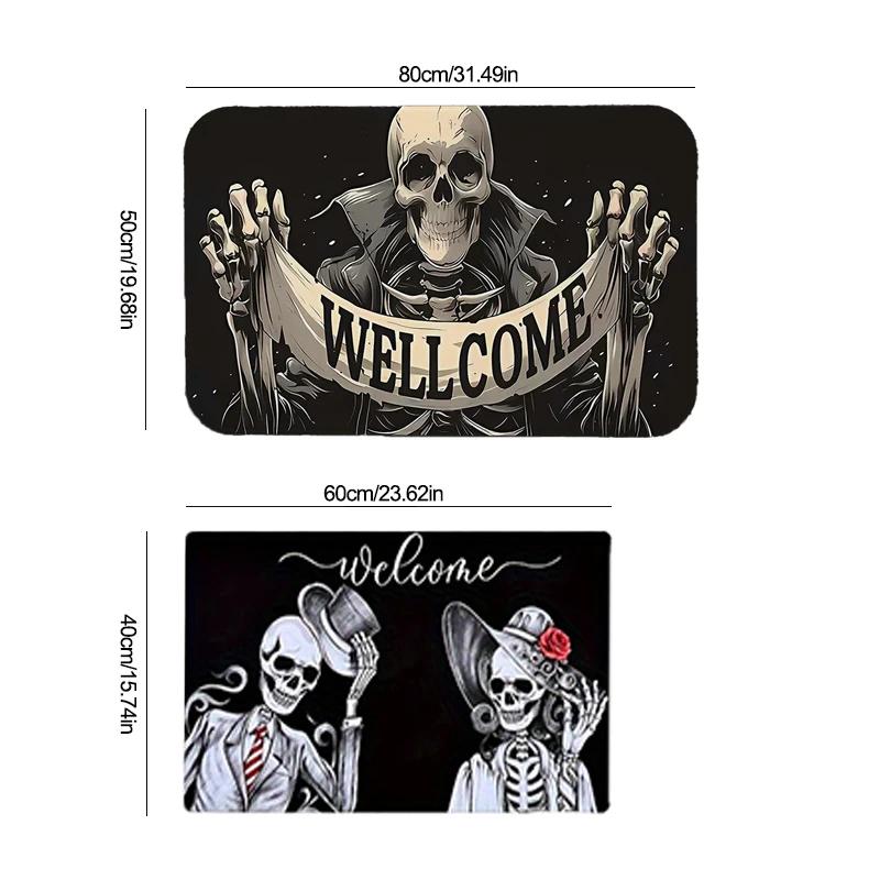Halloween Easter Doormat Skull Welcome Mat Non-Slip Backing Indoor Outdoor Washable Floor Mat for Porch Entryway Home Holiday