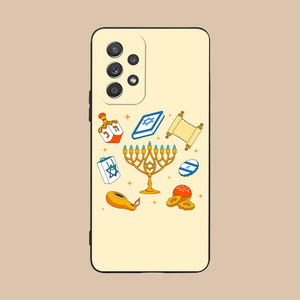 Jewish Hanukkah Mobile Phone Case for Samsung Galaxy M55 54 42 35 34 33 32 23 22 15 14 13 12 F55 5G Colorful Cover Pretty Luxury