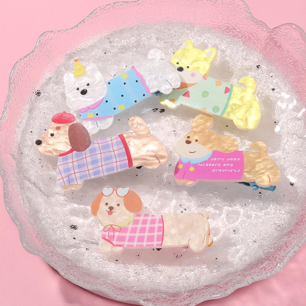 Cute Cartoon Puppy Hair Tie Duckbill Clip Set for Women and Girls