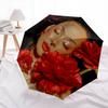 1pc Ayliva Pattern Umbrella Portable Folding Umbrella Iron Frame Hole Bone Structure Outdoor Home Umbrella