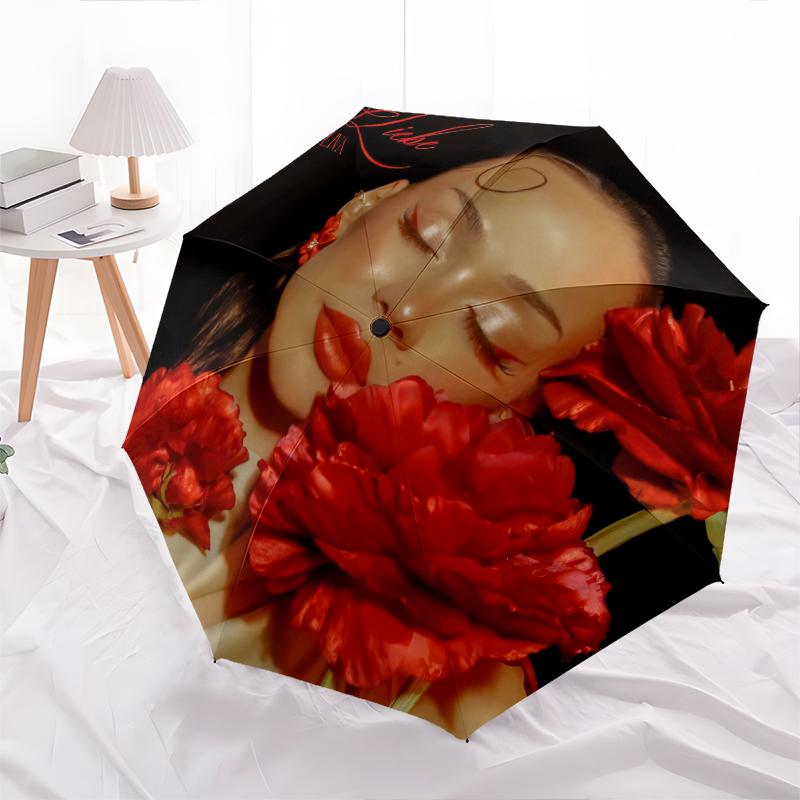 1pc Ayliva Pattern Umbrella Portable Folding Umbrella Iron Frame Hole Bone Structure Outdoor Home Umbrella
