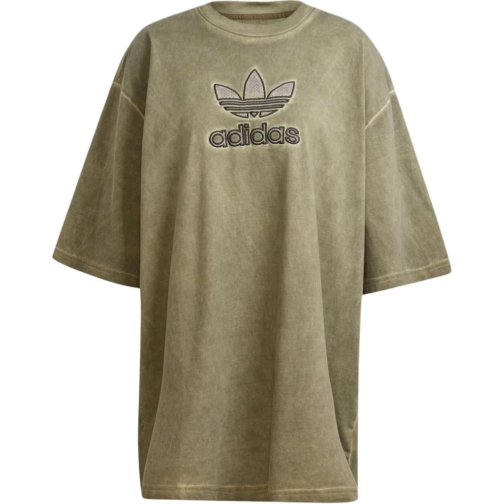 Adidas Originals Adicolor Adilenium Comfortable Loose Fit Round Neck Three Quarter Sleeve T-Shirt Women Tops Olive-Green JM9247