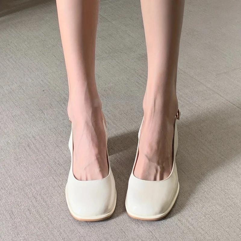 Sandalen Damen Sommer Neu Dicke Absätze Lackleder Mary Janes Partyschuhe Schnalle hinten Bequem und Elegant Damenschuhe