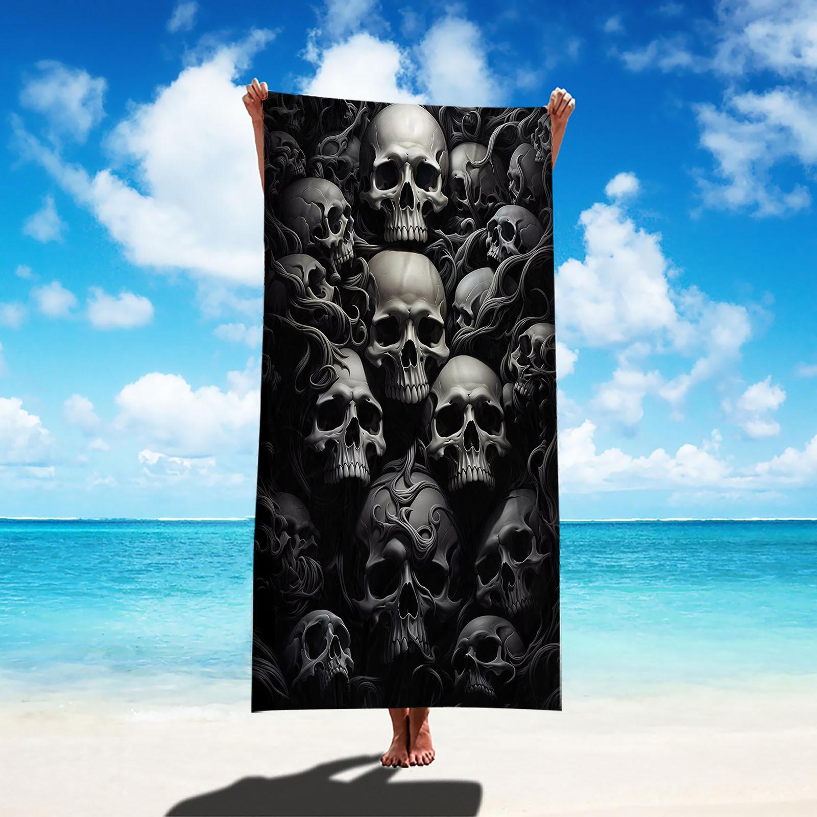 

Gothic Skull Print Beach Towel Stylish Durable Microfiber Bath Towel Absorbent Quick Drying for Summer Pool Beach Travel W40*H60(CM)