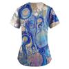Plus Size Printed Scrub Working Uniform Tops For Women's V-Neck Print Short Sleeve Fun T-Shirts Workwear Tee With Pockets