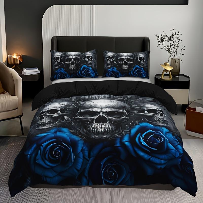 

Three-Piece Rose Skull Duvet Cover Home Textile Bedding Quilt Cover Kit EU single 135*200