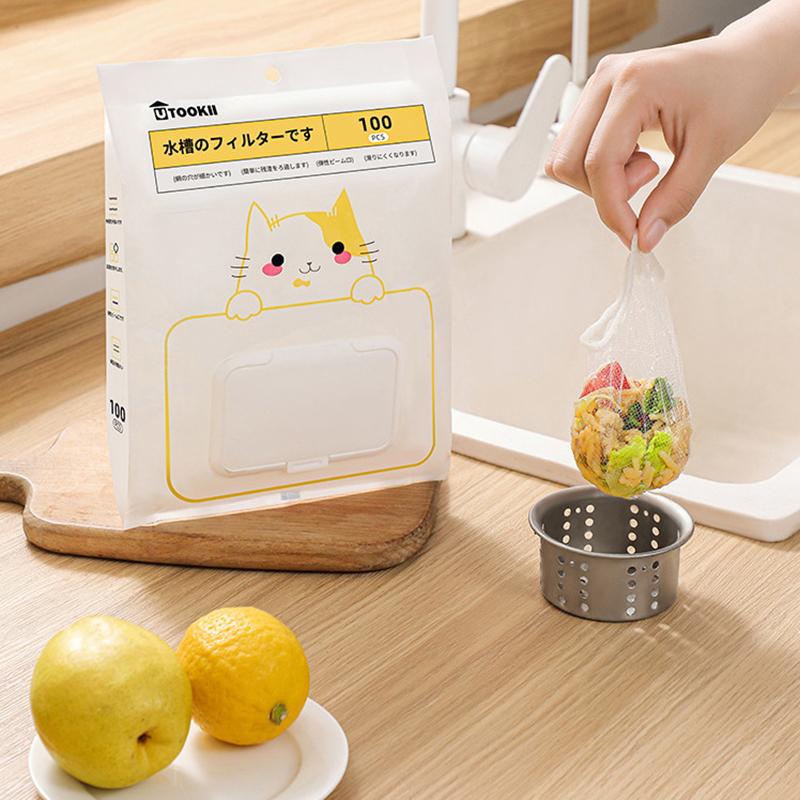 100Pcs Disposable Kitchen Sink Filtermesh Sewer Garbage Filter Meal Residue Pool Mesh Bag Drainage Screen Sink Garbage Net