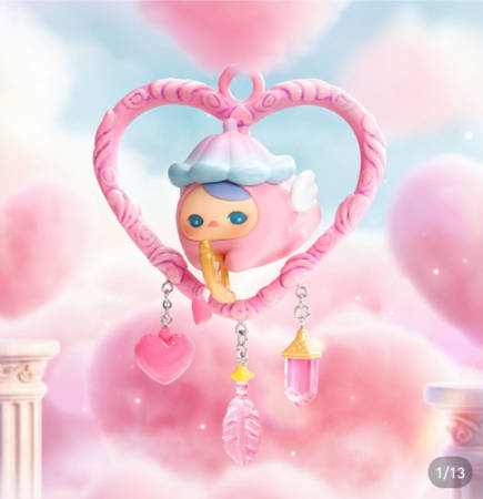 Collectible Art Toy Figure Heart Shaped Hanging Ornament with Dreamlike Fantasy Design and Removable Charms for Display and Decoration розовый