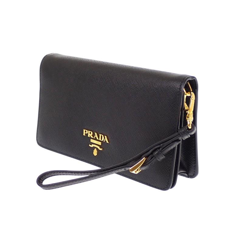 PRADA  1DH029 Wallet Chain black Safiano Women