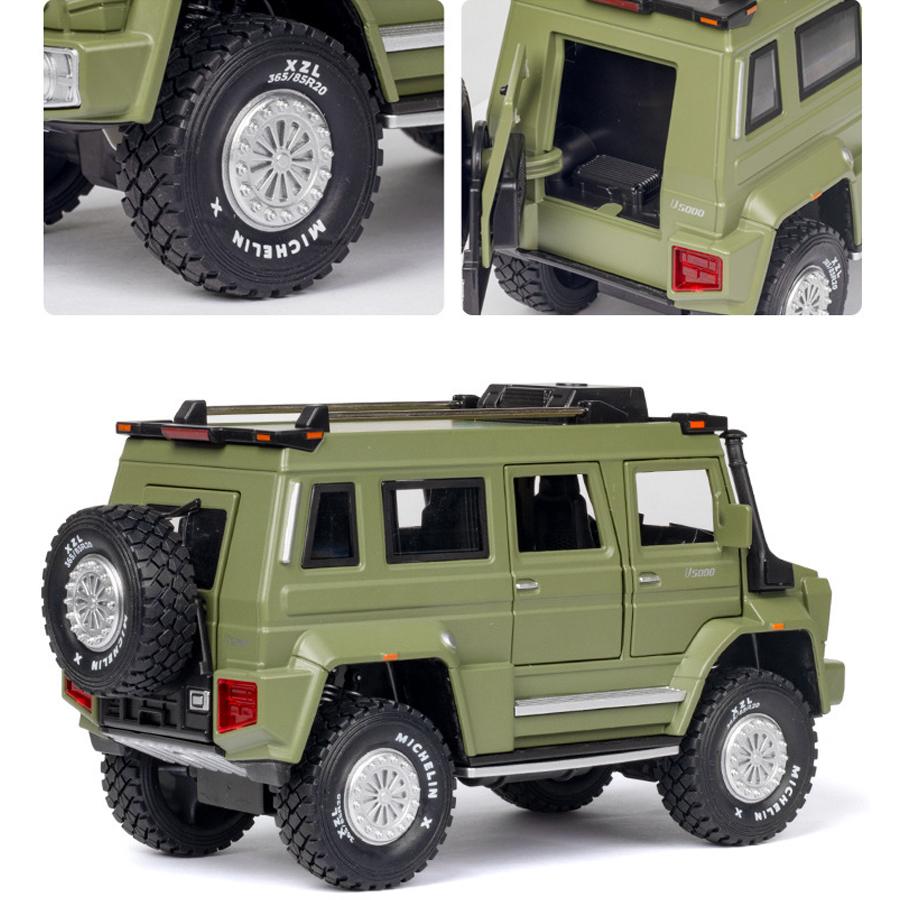 1/28 Scale Unimog U5000 Diecast Car Model Toy, Pull Back Toy Vehicle with Sound and Light for Kids Toddler Boys Girls Gift Collection