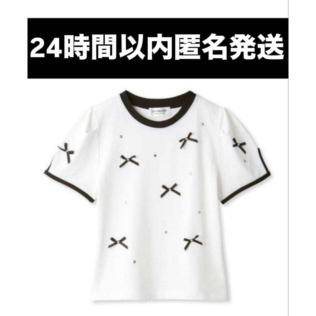 [Shipped within 24 hours] Lily Brown Bijou Ribbon Puff Sleeve T-shirt White