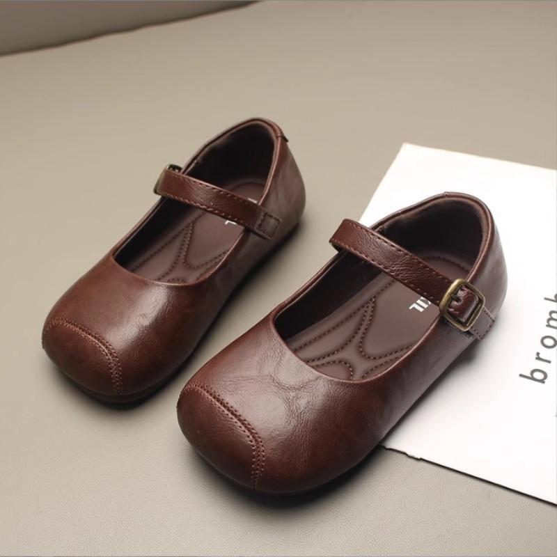 Spring Autumn New Children's Leather Shoes Girls' Baby Princess Soft Soled Girls' Black Western Style Bean Shoes 23-33