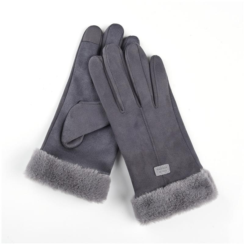 Winter gloves women's warm fleece thickened cute non-slip, windproof and cold-proof cycling electric car gloves