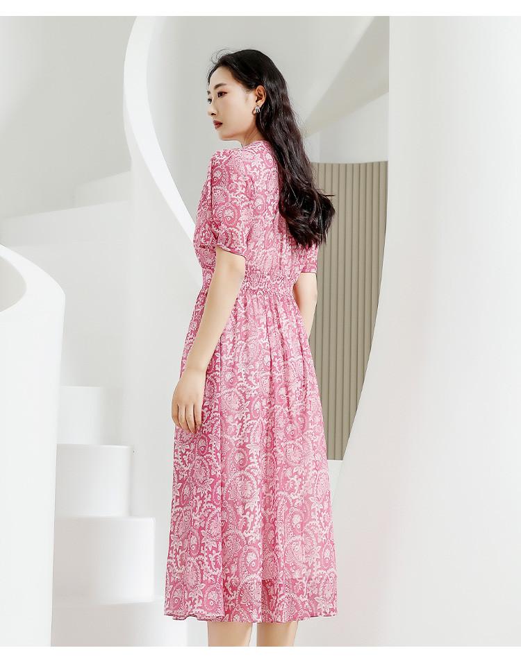 Value Benefits Printed Dress for Summer Slimming, V-neck Style, Thin Long Dress