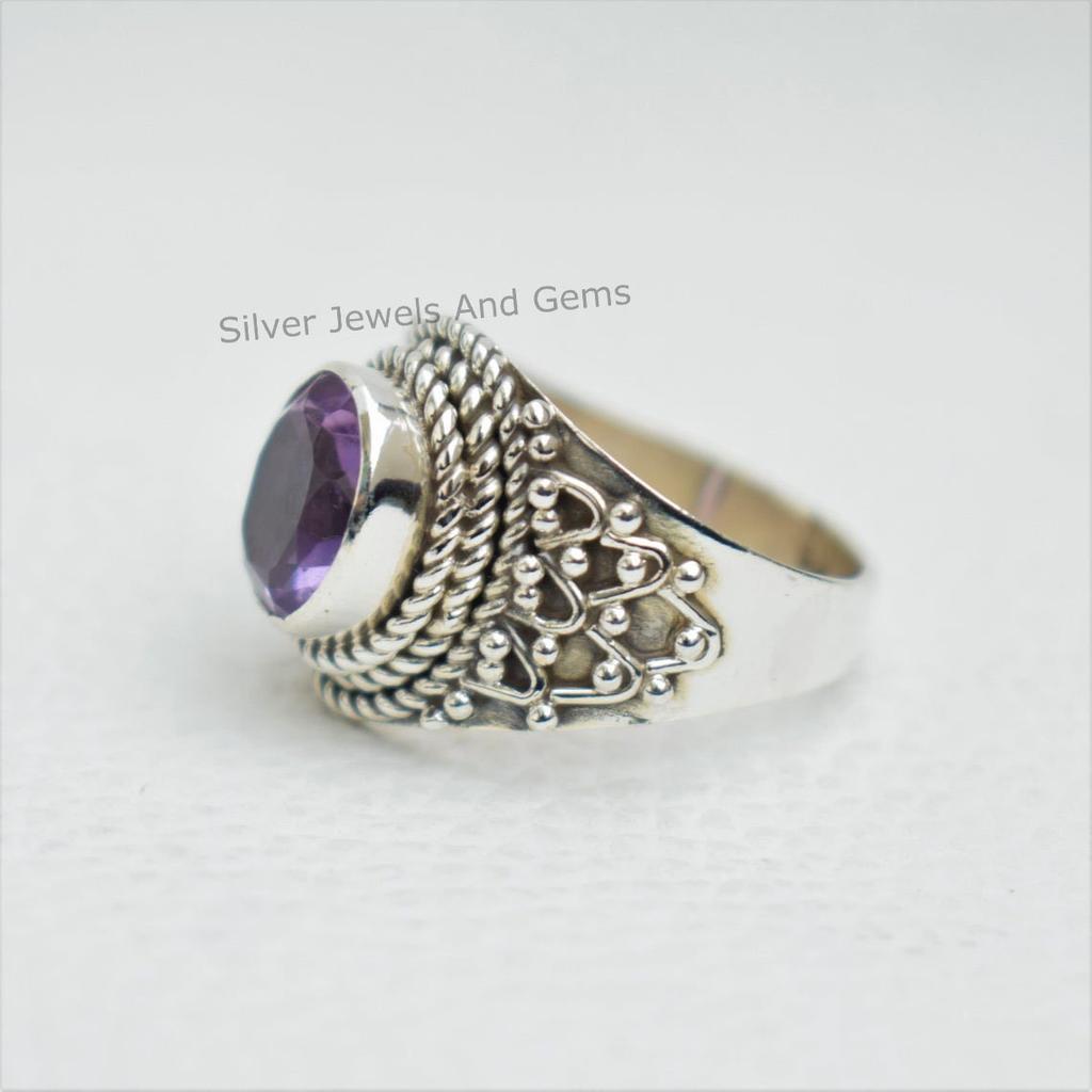 Oval Amethyst Ring: Handmade 925 Sterling Silver, February Birthstone