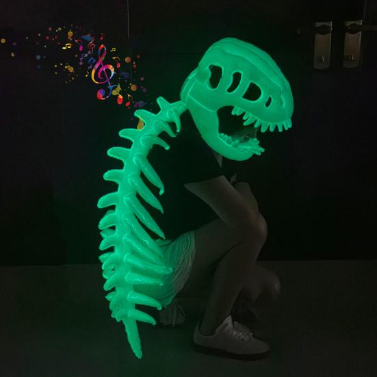 Dinosaurieskelett Kostym 3D Självlysande Dinosaurieskelett Plysch Sött Skelett med Ryttande Ljud för Kostymfest Outfit Cosplay Rekvisita