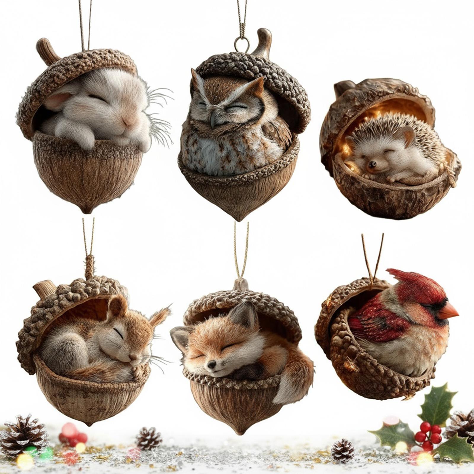 

6pcs 2D Acrylic Forest Animal Acorn Ornaments Pine Cone Hanging Ornament Rustic Nature-Themed Home Decor Animal Lovers Gift China Mainland