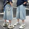 American style trendy denim shorts for boys in summer, lightweight five quarter pants, 2026 new mid to large size children's handsome pants