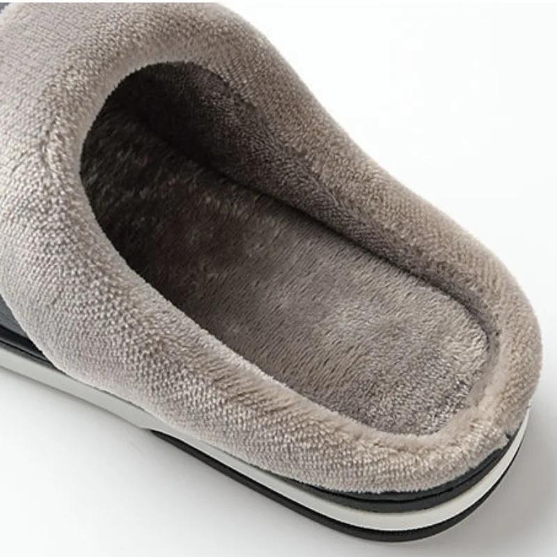 Men‘s Slippers Winter Indoor Women Warm Shoe Comfortable Waterproof PU Leather Slipper Couple Cotton Flat Shoes 2025 New