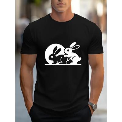 Europese maten Heren Casual T-shirt met Ronde Hals en Zwarte Konijnen Silhouet Grafisch - Zacht, Ademend Zomer T-shirt voor Casual Kleding,