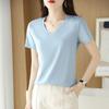 Summer New Mercerized Cotton Short-sleeved T-shirt V-neck Women's Heart-neck Top