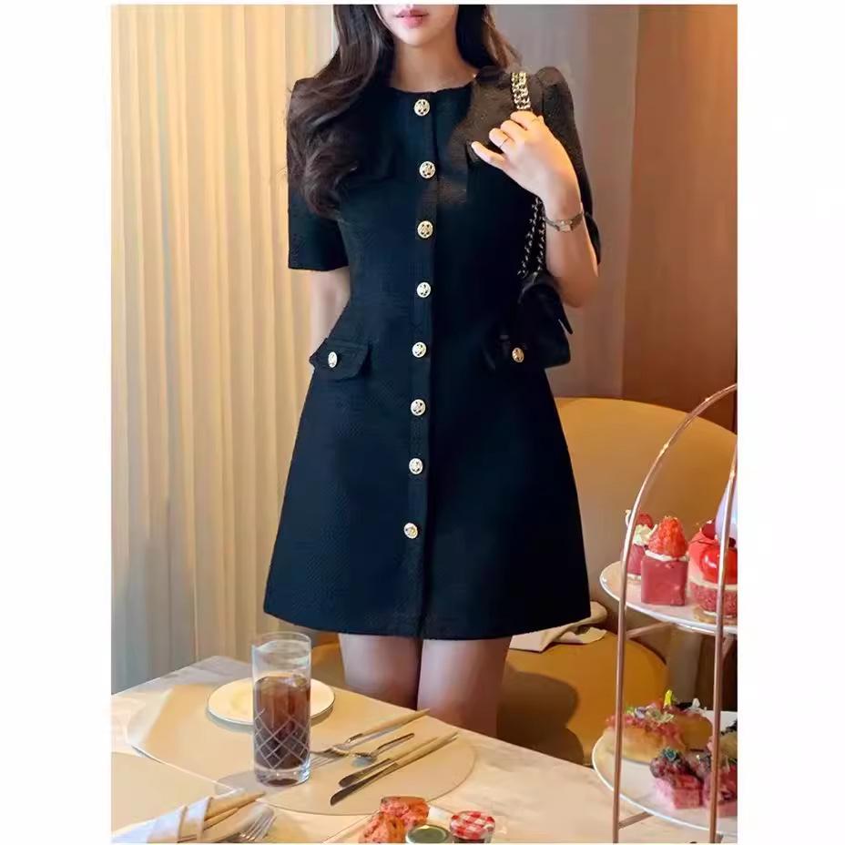 2025 Sommer Koreanisches Schickes Elegantes Tweed-Kurzarmkleid