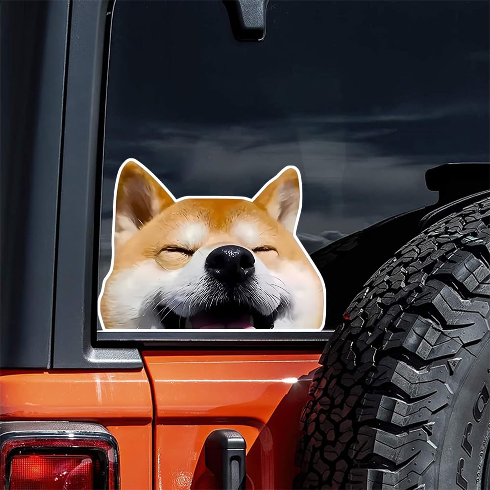 2 Pack 5"x4" Adorable Shiba Inu Vinyl Stickers - Funny Cartoon Design, Waterproof and