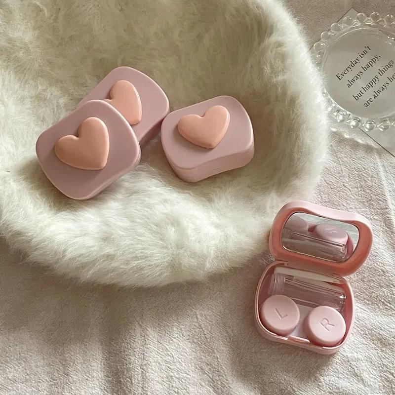 

Women Colored Contact Lens Cases Box Square Love Portable with Mirror Travel Korean Easy Carry Storage Container Accessories