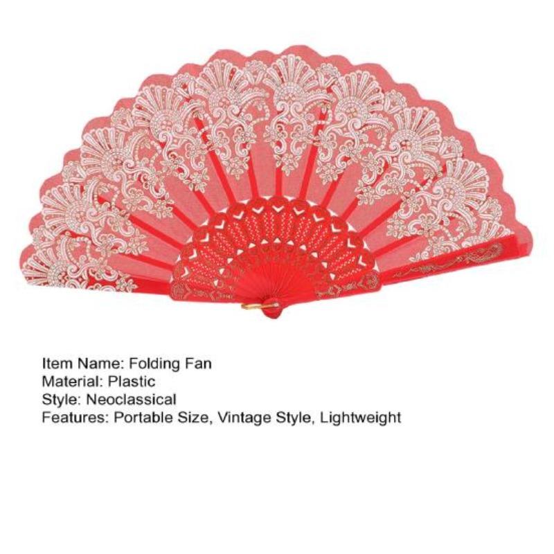 Vintage Folding Fan Carved Plastic Ribs Hand Fan Portable Summer Cooling Fan Wedding Dance Party Performance Supplies