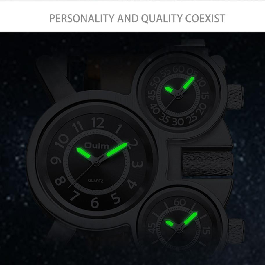 Oulm Herrenuhr Business Casual Quarzuhr Multi-Zeitzone Leder