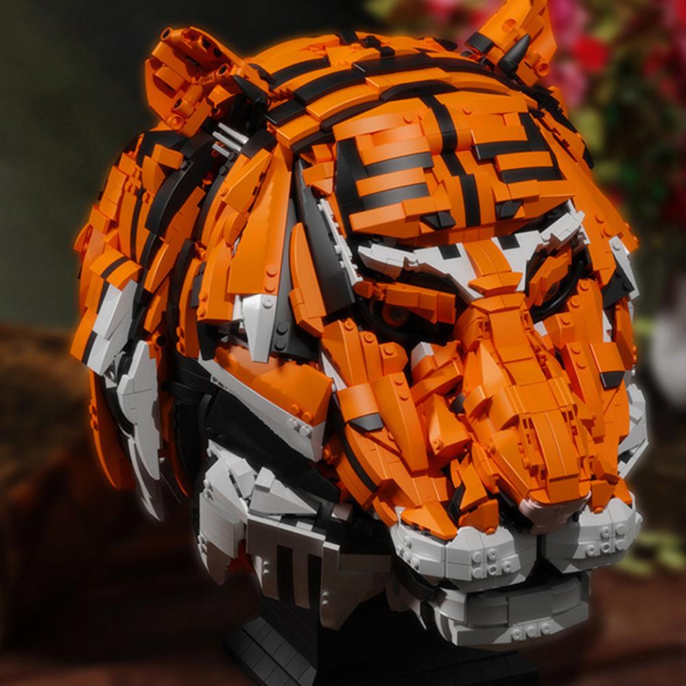 3000PCS Creative The King of Beasts Tiger Head Building Blocks DIY Animal Construction Set Bricks Home Decor Gift For Friend