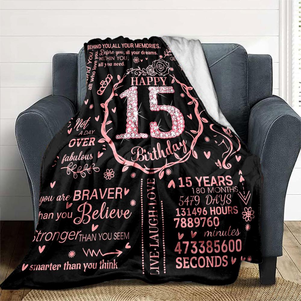 15Th Birthday Celebration Lightweight Blanket Ultra-Soft Great for Sofa Couch Office Bed Seasons Universal Versatile Accessory Gifts Y9