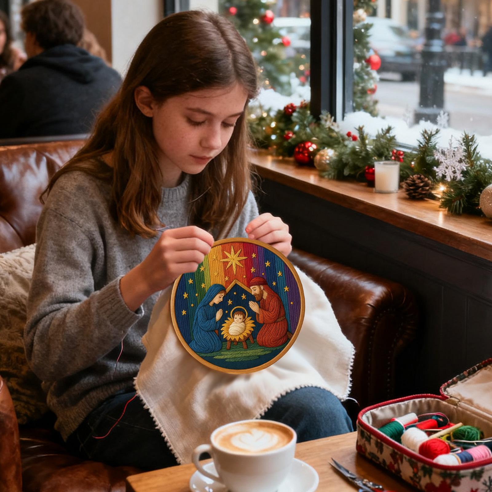 

Nativity Scene Embroidery Kit Handmade Artwork Craft Nativity Christmas Hand Embroidery Kit For Stocking Holiday Fall Halloween China Mainland