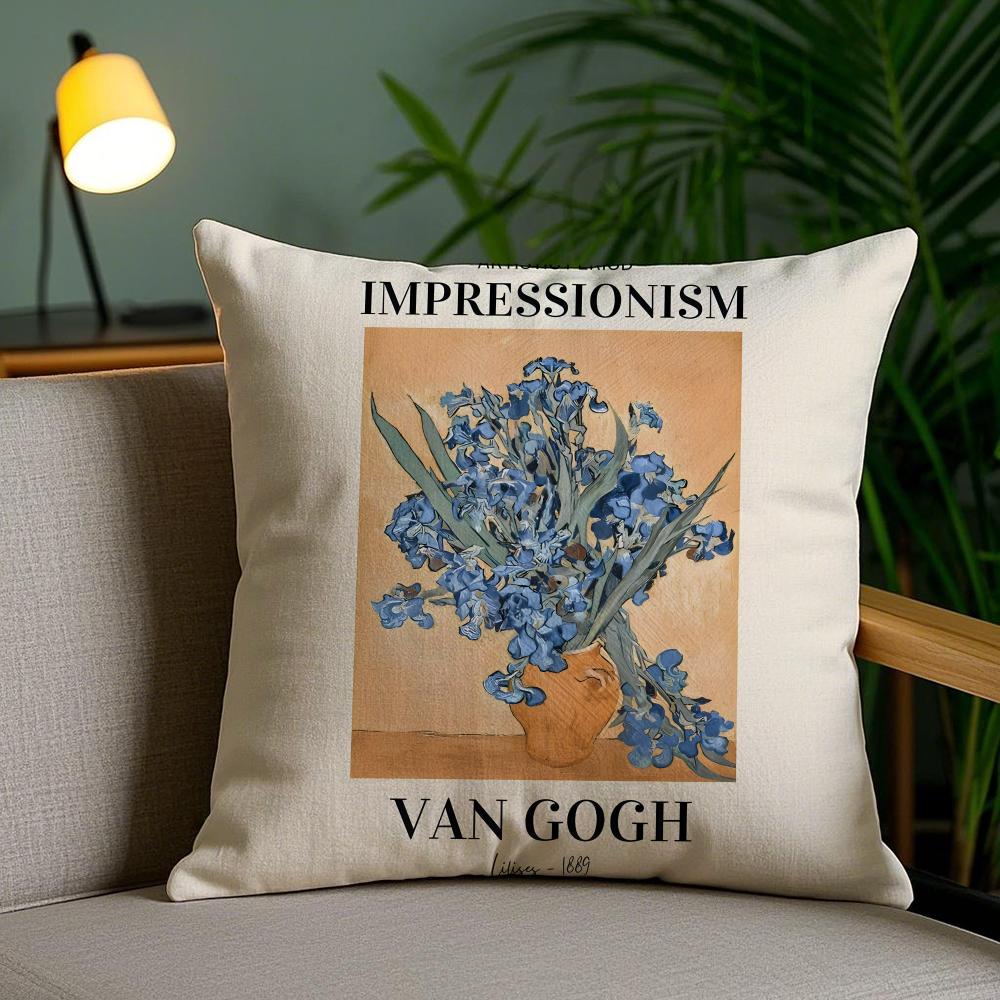 Van GGogh Art Cushion Cover Plush Fabric DoubleSided Printed Invisible Zipper Sofa Pillow Case Home Bedroom Decor
