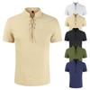 Men's Short Sleeve Linen Cotton Blend Shirt with Lace-Up Front and Stand Collar Casual Summer Top