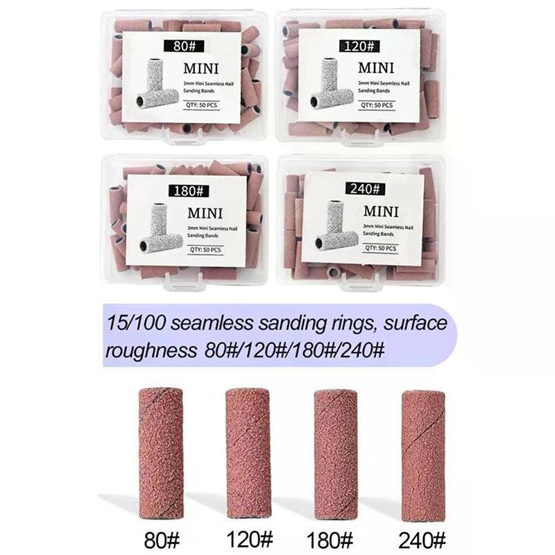 Nail Sanding Ring Bands 80/120/180/240 Grit Electric Manicure Drill Grinding Heads UV Gel Polish Removal Pedicure Abrasive Tools
