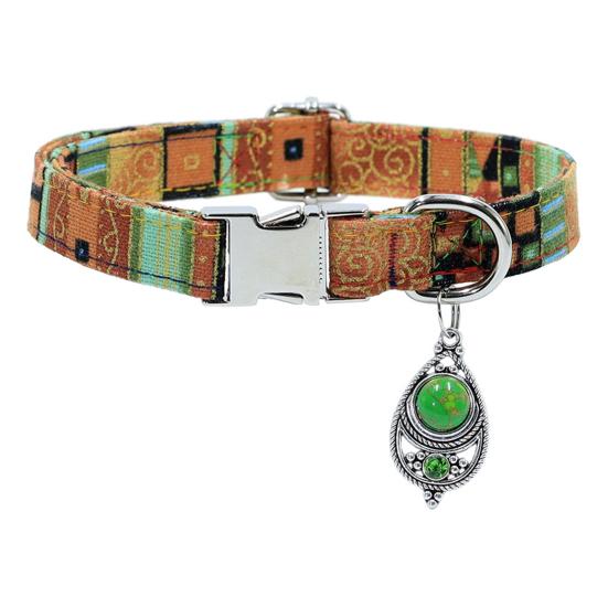 Vintage Pet Collar Boho Adjustable Nylon Dog Collar with Bead Pendant for Small Medium Large Dogs Cats