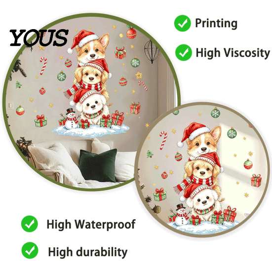 Self Adhesive Puppy Wall Art Christmas Decals, Watercolor Stacked Dogs Stickers, Self?Adhesive PVC Xmas Cute Stickers for Nursery Bedroom