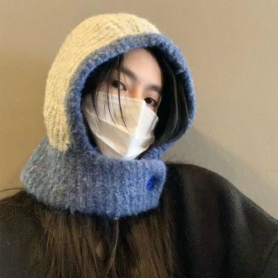 Japanische Herbst-Winter-Mütze und Schal im Partnerlook für Damen und Paare mit Ohrenschutz, Strickmütze im trendigen Stil