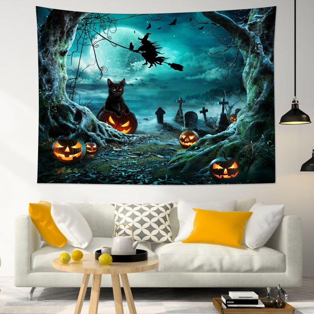 Tapestry witch black cat cemetery Halloween 75x100 чёрный