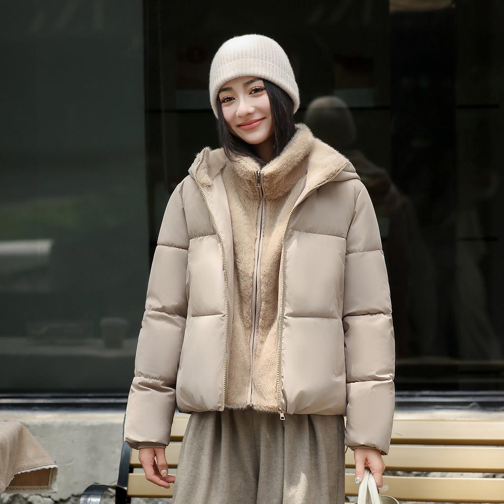 Winter new European and American hooded cotton-padded clothes women's hooded short spliced down cotton-padded jackets