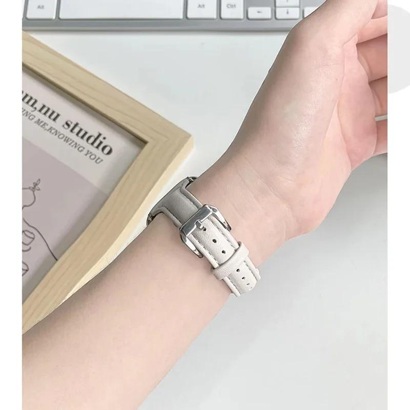 Slim Leather Band for Apple Watch Straps Series 10 9 7 8 41mm 45mm 46mm 38mm 42mm Wrist Bracelet SE 6 5 4 3 40mm/44mm Ultra 49mm